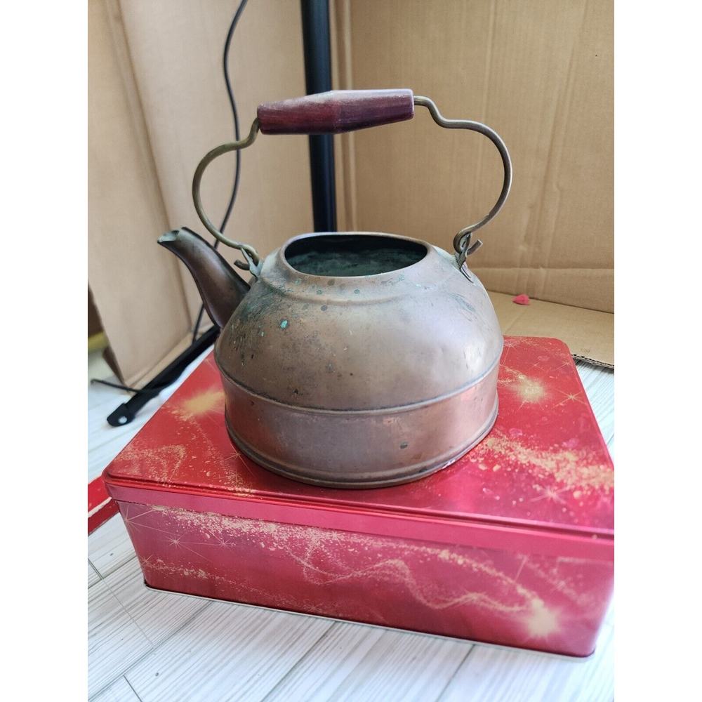 Antique Revere Ware Copper Tea Kettle Wood Handle no lid 1801 Rome N.Y. USA-80